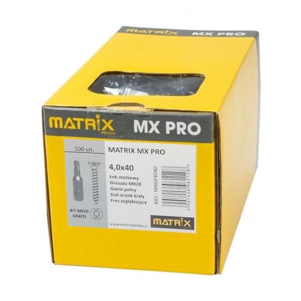 MATRIX MX PRO 4,0 x 40, ŁEB STOŻKOWY, Frez zagłębiający, Gniazdo MX 20