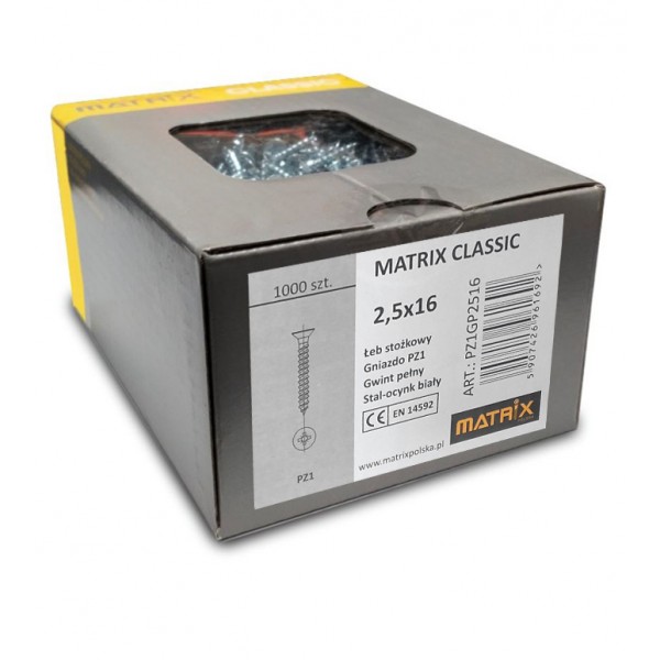 MATRIX CLASSIC WKRĘT 2,5 X 16, ŁEB STOŻKOWY, PZ1