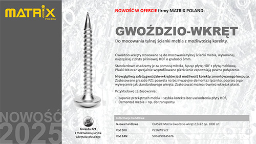 GWOŹDZIO-WKRĘT do mocowania tylnej ścianki mebla z możliwością korekty.